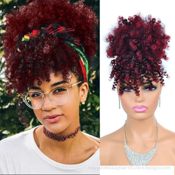 High Puff Afro Kinky Curly Synthetic Drawstring Ponytail With Bangs Hair Extensions Short Pony Tail Synthetic Hair Ponytail